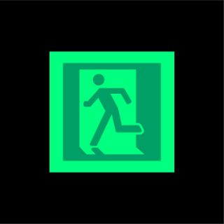 Picture of Fire exit running man left safety sign - 100mm x 100mm 1.2mm Photoluminescent glow in the dark rigid plastic with self adhesive backing