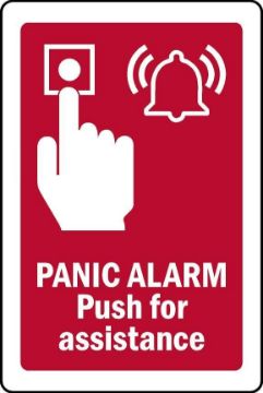 Picture of Panic alarm Push for assistance Safety sign - 1mm flexible Plastic (400mm x 300mm)