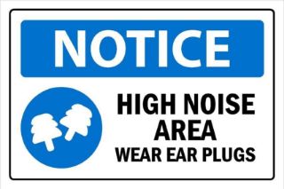 Picture of High noise area wear ear plugs Hearing Safety sign - Self adhesive sticker (400mm x 300mm)