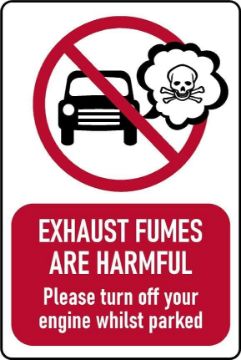 Picture of Exhaust fumes are harmful Please turn off your engine whilst parked Safety sign - 3mm Aluminium sign (800mm x 600mm)