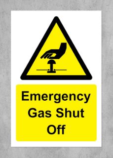 Picture of Emergency gas shut off safety sign - Self adhesive sticker (100mm x 150mm)