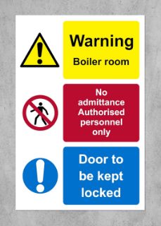 Picture of Warning boiler room no admittance authorised personnel only door to be locked Safety sign - 1.2mm Rigid plastic 200mm x 150mm