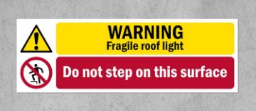 Picture of Warning, fragile roof light, do not step on this surface, safety sign - Self adhesive sticker (150mm x 50mm)