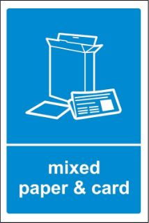 Picture of Mixed Paper and card Recycling Sign/Sticker - Self adhesive sticker 150mm x 100mm