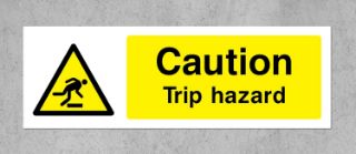 Picture of Warning Caution trip hazard safety sign - Self adhesive sticker 200mm x 66mm