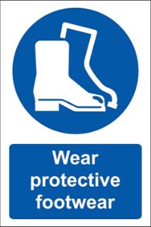 Picture of Wear protective footwear Safety sign - Self adhesive sticker 200mm x 150mm