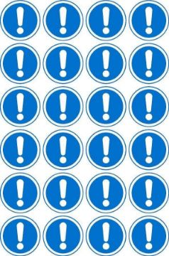 Picture of Attention! Sign, 50mm Circle - Pack of 24 Stickers on A4 Sheet