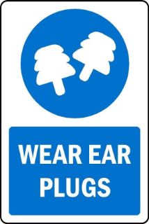 Picture of Wear ear plugs Safety sign - 1mm flexible Plastic (600mm x 400mm)