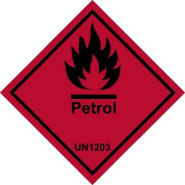 Picture of Petrol, UN1203, safety sign - Self adhesive sticker (100mm x 100mm)