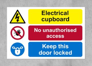 Picture of Electrical cupboard keep the door locked safety sign - Self adhesive sticker (200mm x 150mm)