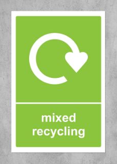 Picture of Mixed Recycling bin Sign - 1.2mm Rigid plastic 200mm x 150mm