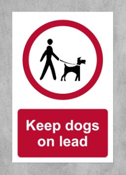Picture of Keep dogs on lead Safety sign - 1.2mm Rigid plastic 300mm x 200mm