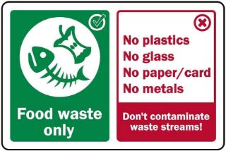 Picture of Food waste only dont contaminate waste streams Recycling bin sign - Self Adhesive Sticker (400mm x 300mm)