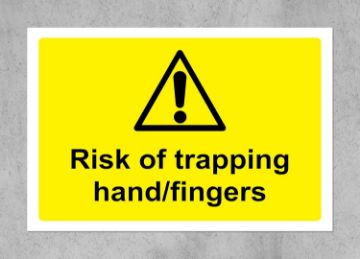 Picture of Warning sign Risk of trapping hand/fingers safety sign - Self adhesive sticker 150mm x 100mm