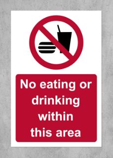 Picture of No eating or drinking within this area Safety sign - Self adhesive sticker 200mm x 150mm