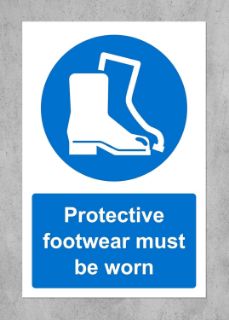Picture of Protective footwear must be worn safety sign - Self adhesive sticker (300mm x 200mm)