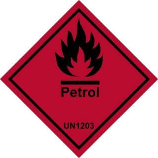 Picture of Petrol, UN1203, safety sign - Self adhesive sticker (200mm x 200mm)