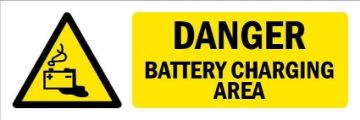 Picture of Danger, Battery Charging Area, warning sign - Self adhesive sticker (300mm x 100mm)