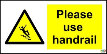Picture of Warning Please use handrail Safety Sign - 1.2mm Rigid Plastic 200mm x 100mm