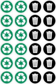 Picture of Recycle/General waste signs, 50mm circles - Pack of 24 stickers on A4 sheet