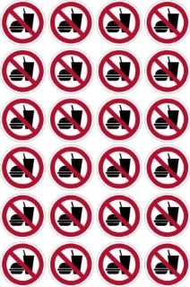 Picture of No food or drinks sign 50mm circle - Pack of 24 stickers on A4 sheet