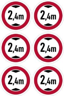 Picture of Max height 2,4m sign, 100mm circle - Pack of 6 stickers on A4 sheet