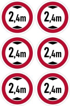 Picture of Max height 2,4m sign, 100mm circle - Pack of 6 stickers on A4 sheet