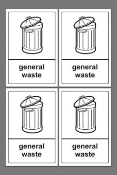 Picture of General waste sign, 100x150mm, pack of 4 recycling stickers on A4 sheet