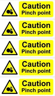 Picture of Caution, pinch point sign - 200x66mm, pack of 5 stickers on A4 sheet