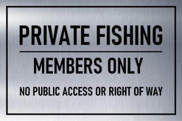 Picture of Private fishing, members only, brushed aluminium effect safety sign - Self adhesive sticker (200mm x 150mm)