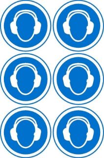 Picture of Ear protection sign, 100mm circle - Pack of 6 stickers on A4 sheet