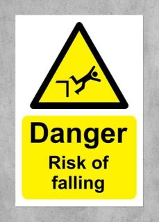 Picture of Danger Risk of Falling Warning Safety Sign - Self Adhesive Sticker 200mm x 150mm