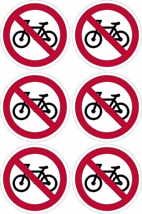Picture of No bikes sign, 100mm circle - Pack of 6 stickers on A4 sheet